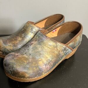 Sanita Danish Clogs light pastel multicolor and brown comfort shoes sz 37 6